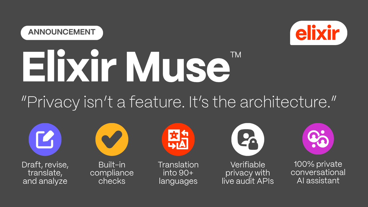 DOCUMENTmedia's tweet photo. Elixir Technologies Unveils Elixir Muse™: The AI Writing AssistantBuilt for Total Data Privacy

https://t.co/DIU4Qqhrp1 https://t.co/DLmcDYnht1