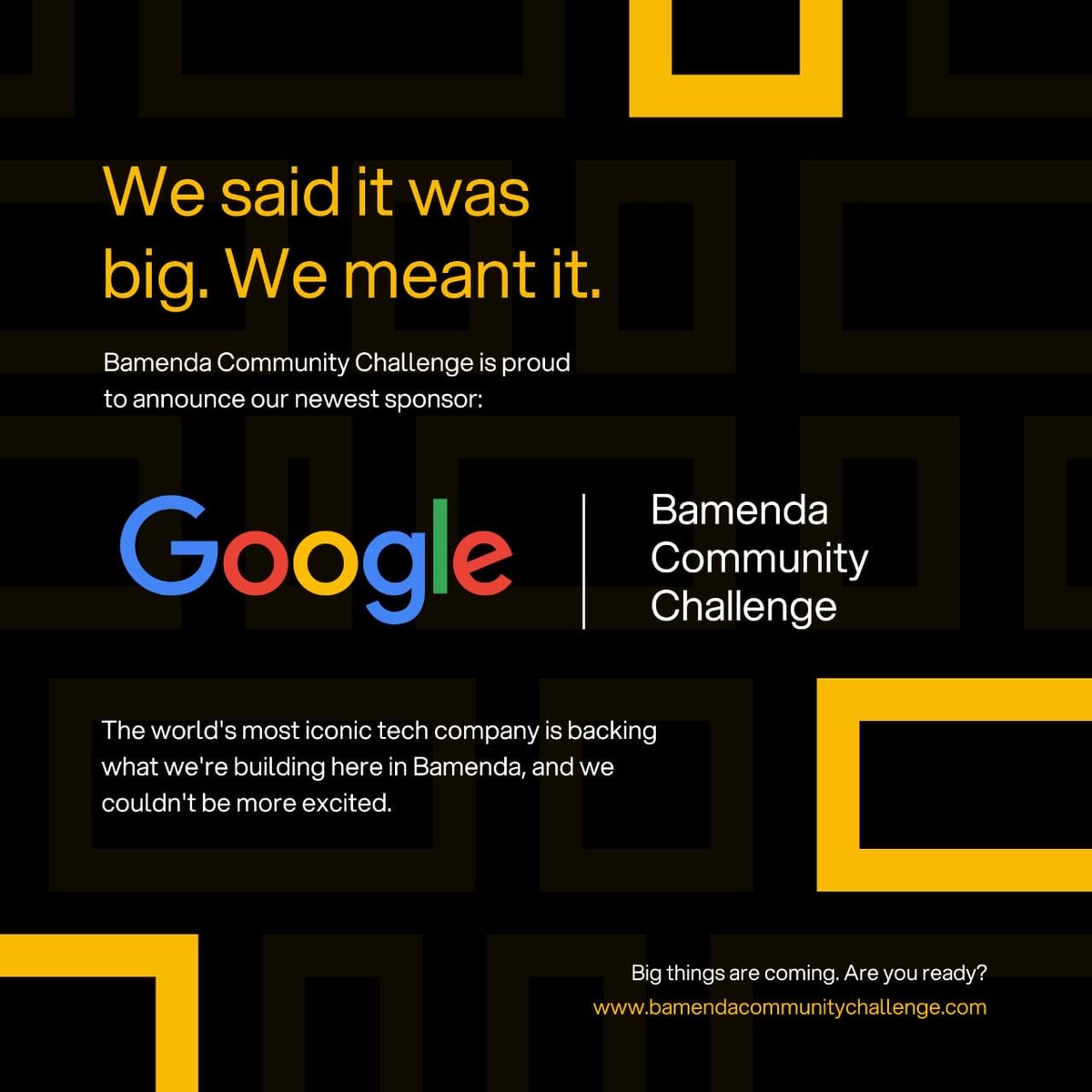 bcc_237's tweet photo. This is the big news we’ve all been waiting for!

We’re excited to announce Google as an official sponsor of the Bamenda Community Challenge 2026. https://t.co/L3Ojeabpi3