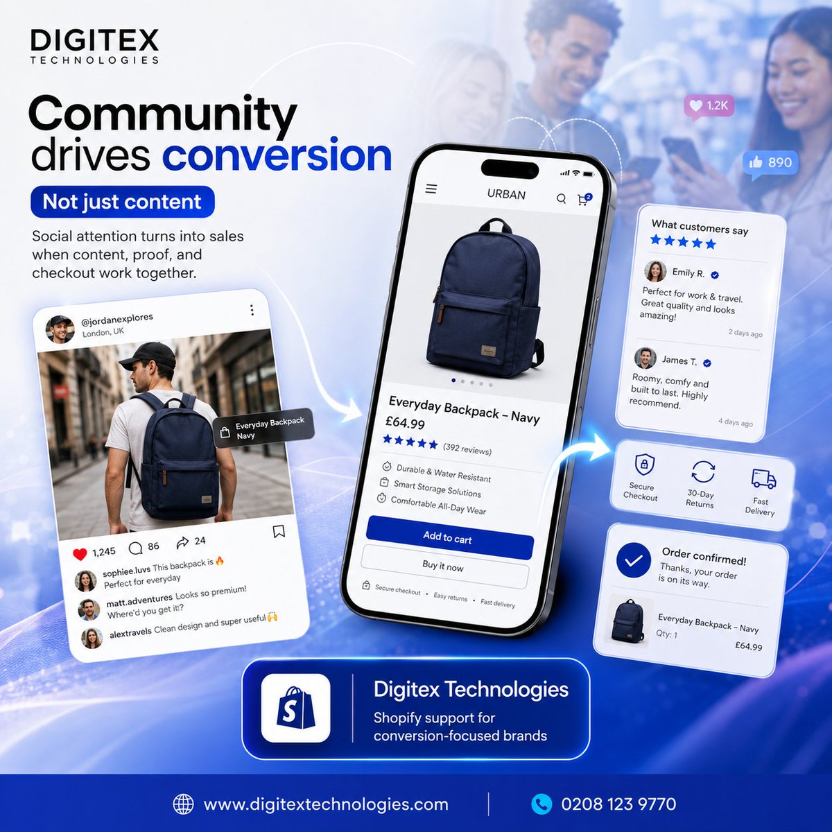 DigitexUK's tweet photo. Shopify brands do not need more attention first.

They need better conversion.

Community commerce connects content, trust, and checkout.

Talk to Digitex Technologies.

#DigitexTechnologies #Shopify https://t.co/NsSj9afFpS