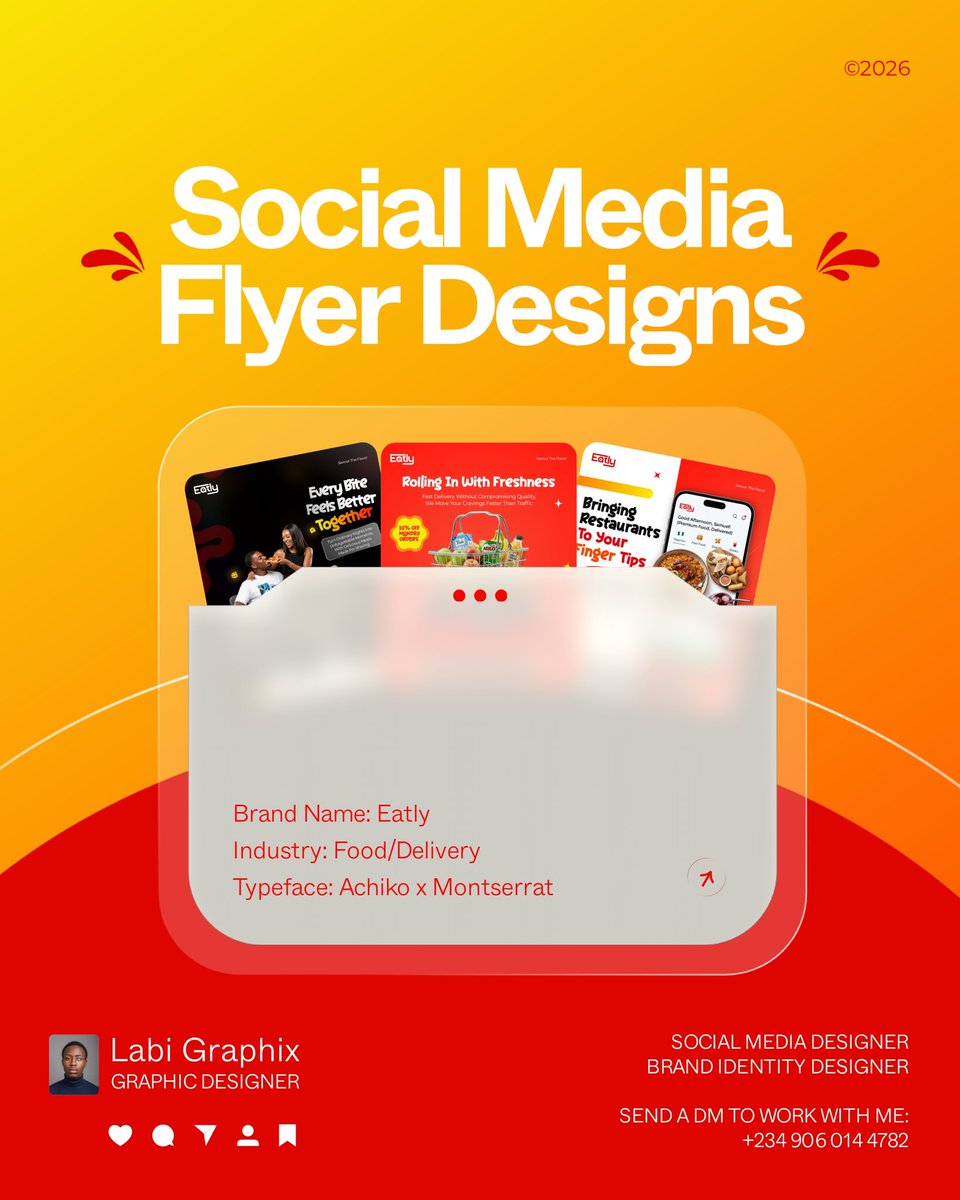 LabiGraphix's tweet photo. The Goal Of This Project Was To Create Visuals That Communicate Speed, Comfort, Cravings, And Modern Food Delivery. If You Own A Brand And You're Looking For High-Converting Creative Design, 📩 Send A DM To Work With Me
#labigraphix #fypシ゚ #trendingtwitter #viralpost https://t.co/fcsl5IL6js