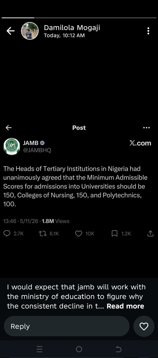 deyemo_stephen's tweet photo. I can vividly remember in 2018 after scoring 240+ in Jamb yet Polytechnic Ibadan didn't give me admission because I didn't choose them under University but 100 is a cut-off mark to enter Polytechnic 😭.
What's happening to Nigeria educational system Oh Jesus 😌. https://t.co/wesXSi6Eg9