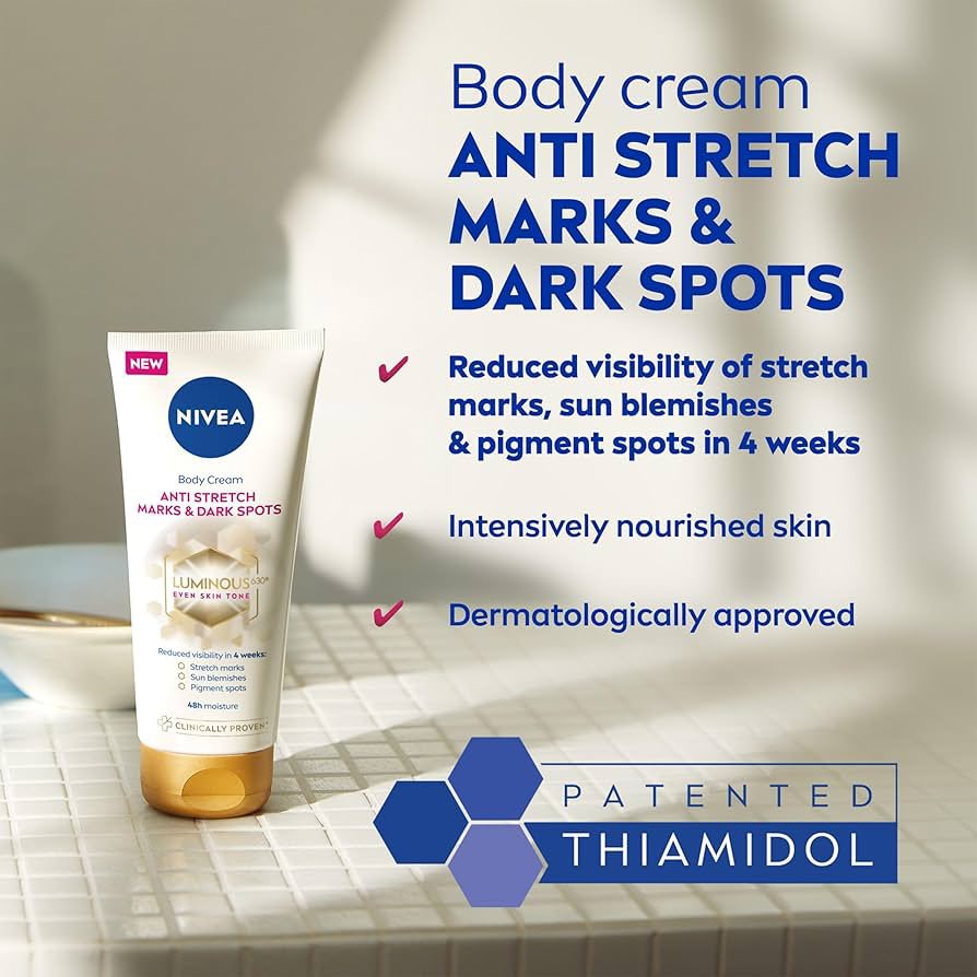 MNiceties's tweet photo. 🌟 NIVEA Luminous 630 Anti Stretch Marks &amp; Dark Spots Body Cream 
reduces visibility of stretch marks, sun blemishes, and pigment spots in 4 weeks.

#MzuriBeauty #skincare

🌟PRICE: 75k
🌟SIZE: 200ml
📱Call/WhatsApp 0755232119 to order for delivery. https://t.co/3CqSlH4Eso