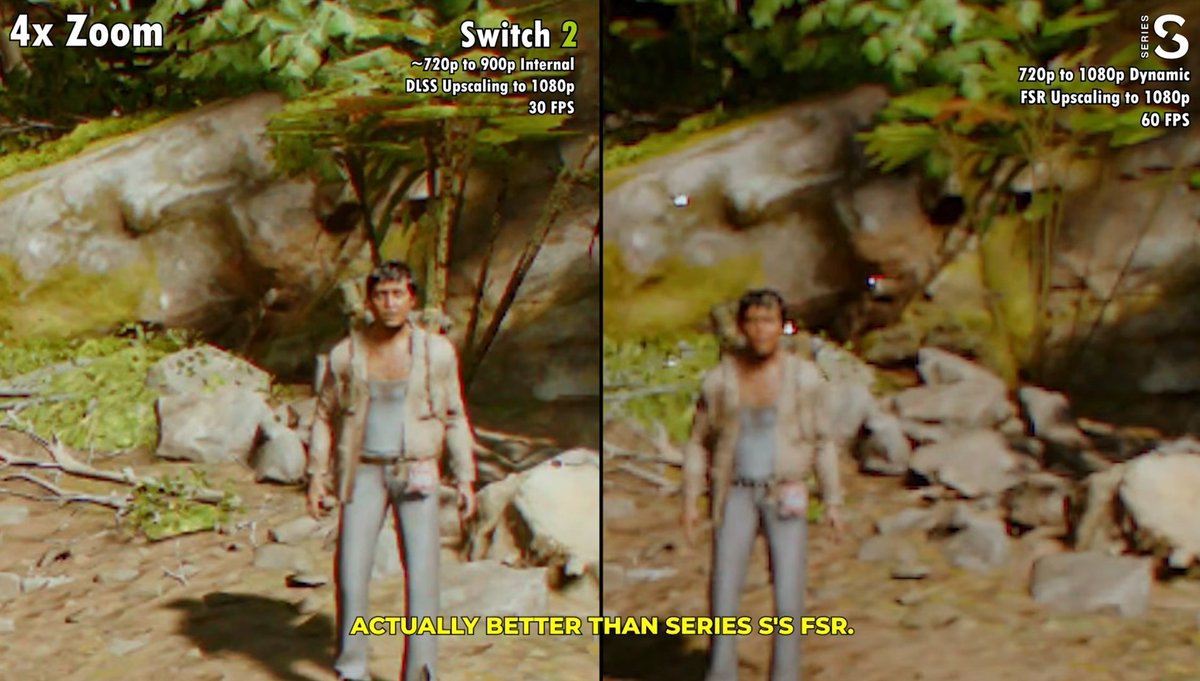 ArosFTW's tweet photo. Con Indiana Jones volvemos a ver el patrón habitual. En Switch 2 se ve mejor que en Series S pero en la consola de Xbox funciona a 60fps. Lo que si me sorprende es que en Switch 2 cargue igual o más rápido. https://t.co/WcXXtwrKph