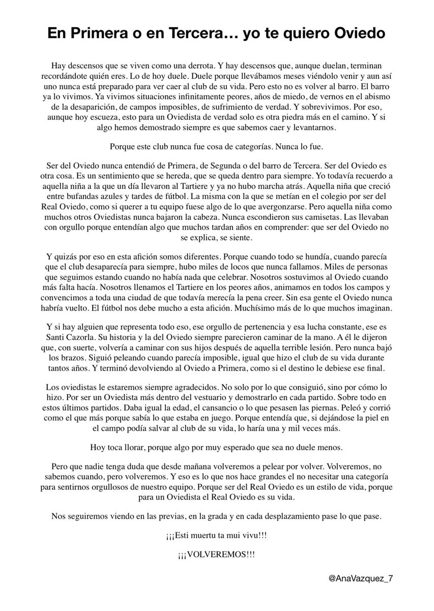 AnaVazquez_7's tweet photo. Me apetecía escribir sobre el descenso con un tono más sentimental💙 https://t.co/wkD9490JUJ