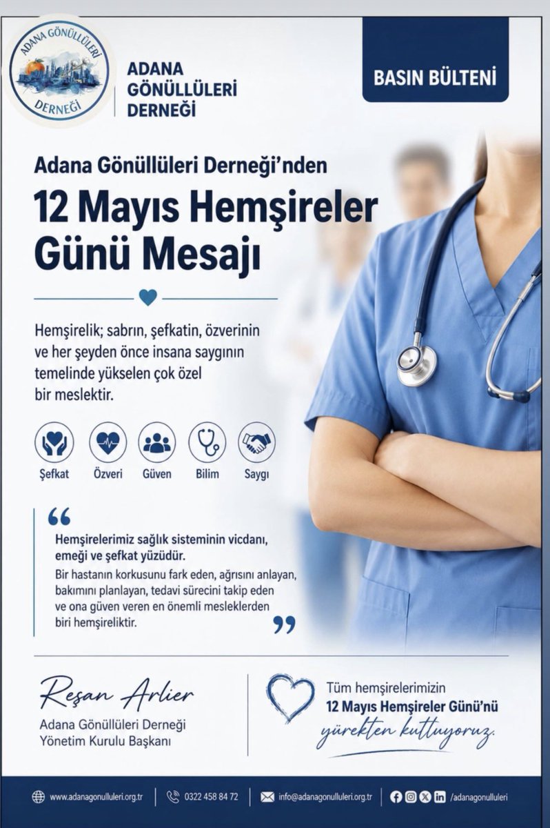 agdernegi's tweet photo. #Hemşirelergünü
 
Şefkatiyle umut olan, emeğiyle hayatlara dokunan tüm hemşirelerimizin 12 Mayıs Hemşireler Günü kutlu olsun.

Adana Gönüllüleri Derneği Yönetim Kurulu Başkanı @resanarlier https://t.co/lgjiRK995t