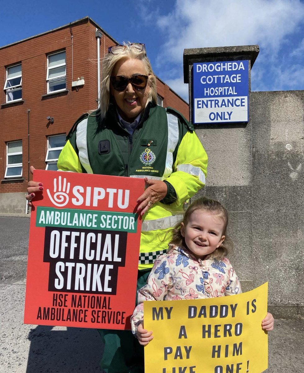 ROMurchu's tweet photo. Supporting ambulance staff on the picket line in Louth this morning.

Frontline workers who save lives every day and  have been left waiting years for fair recognition, proper staffing, and the implementation of the 2020 review recommendations.

This strike could and should have been averted with goodwill from Government, the HSE and NAS management.

Paramedics need a properly funded workforce and a government willing to intervene, show leadership, and resolve this long-standing dispute.

We will always stand with our ambulance service workers in their fight for respect, fair pay and safe staffing.