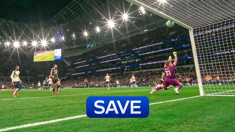 ChrisCowlin's tweet photo. Jamie Carragher on Antonin Kinsky's late save to deny Sean Longstaff (talking on Sky Sports)...

"The save from Kinsky onto the bar from Longstaff is one of the saves of the season.
"The two saves he made, one in the first half, one in the second half, have made sure his team has got what could be a vital point.
"The only save that I can think that made me go 'Wow' was Jordan Pickford at Newcastle. That is certainly up there.
"He's got a presence about him that is better and looks more confident than Vicario.
"It must be the greatest save he's made in his career. To get your arm up that quick. Longstaff couldn't believe it. It makes his save in the first half look like a walk in the park.
"Who would have ever thought that he would probably ever play for Tottenham again, off the back of what happened at Atletico Madrid. You'd have to have a heart of stone if you didn't feel delighted for him.
"Everyone thought his Spurs career was over a couple of months ago. That could be the save that keeps them in the Premier League."

#COYS #THFC
