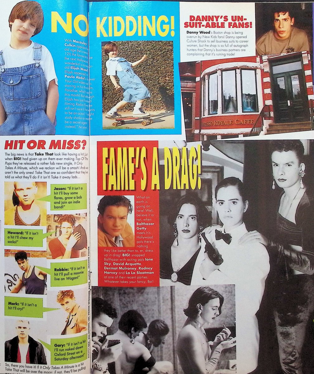 TvDidYouSee's tweet photo. #OnThisDay 3 June 1992 - BIG! magazine
GOTCHA! Everything you need to know about Terminator 2's #EdwardFurlong.
#Neighbours' Melissa Bell says "I'M A FASHION FREAK!"
A very young #ElijahWood.
Balthazar Getty in drag.
Plus a prediction that #TakeThat might be about to make it big. https://t.co/7YfKVeyktd
