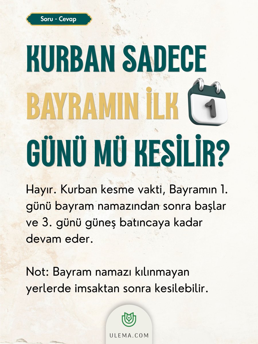 ulema_ev's tweet photo. Kurban ibadeti sadece Bayramın ilk gününe mahsus değildir. Kurban kesme vakti, belirlenen süre içinde devam eder. 

#Kurban #KurbanBayramı #KurbanVakti #SoruCevap #Ulema https://t.co/jVzWfCfzWX
