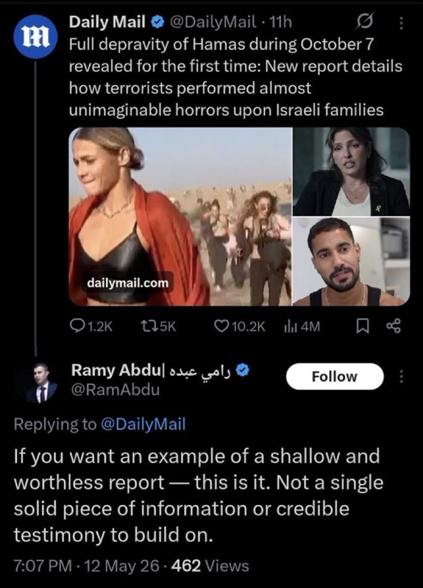 AGHamilton29's tweet photo. Hi @NickKristof,

You cited EuroMed in the article and they were the original promoter of the dog rape story. 

How many of the witnesses you spoke to did they/Ramy Abdul put you in touch with?

Were you aware that there was a report coming out about Hamas’ systemic rapes and did you discuss the timing of your article with Ramy Abdul?

Does it give you pause that one of your main sources for the article was someone who consistently engages in rape denial and spreads blatant conspiratorial falsehoods? 

Do you agree with Ramy Abdul that the 296 page report with extensive evidence and documentation is worthless and how do you think it compares with the evidence for your article?