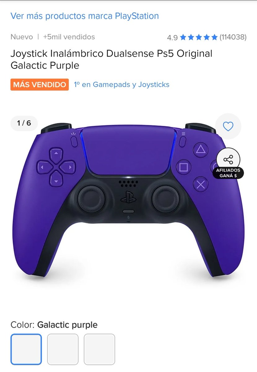 Bomba absoluta para los de PS5 o PC! 🎮💜

​El DualSense original (Galactic Purple) está con 50% OFF, bajó a $124.999 y tiene 3 cuotas sin interés.

​🔥 EL TRUCAZO: Aplicá el código MEGACUPON antes de pagar y te descuenta $15.000 EXTRA. ¡Te termina quedando a $109.999, un precio