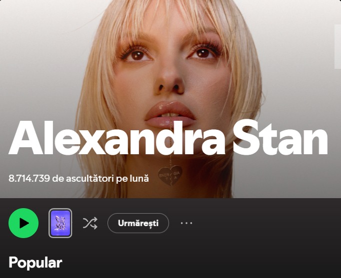 itsrobstan's tweet photo. Few days ago, Alexandra Stan has reached the highest number of monthly listeners on Spotify 
8.714.739 https://t.co/KXYnd5GqaW