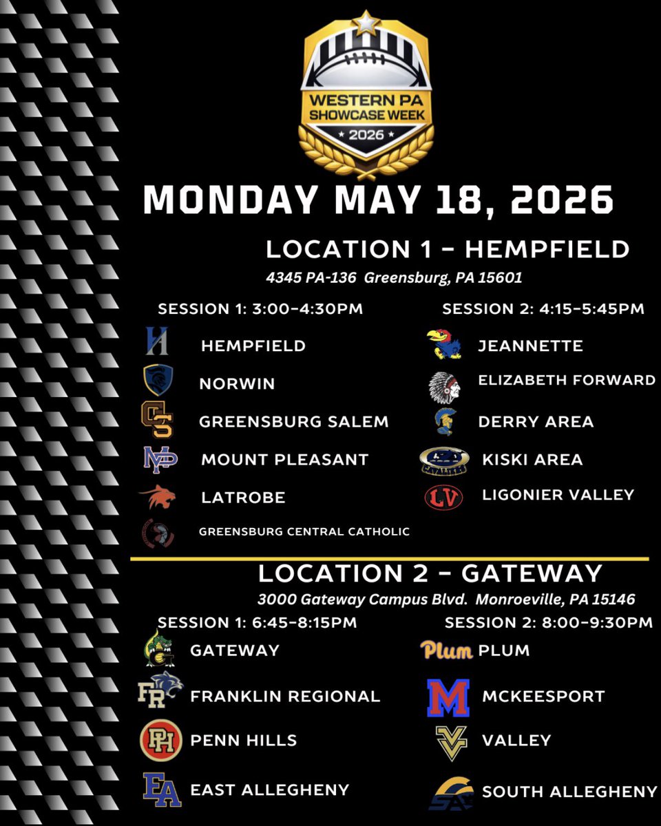 BeaverBobcats's tweet photo. College Coaches attending the Western Pa showcase week, final times and team assignments are finalized. We will be at Gypsy Glenn Stadium in Beaver. 
@WPIALSports 
@WPIAL_Insider 
@wpialsportsnews 
@PaFootballNews 
@PrepRedzonePA 
@BuzzSawSportsPa https://t.co/gCmsAU5TIq