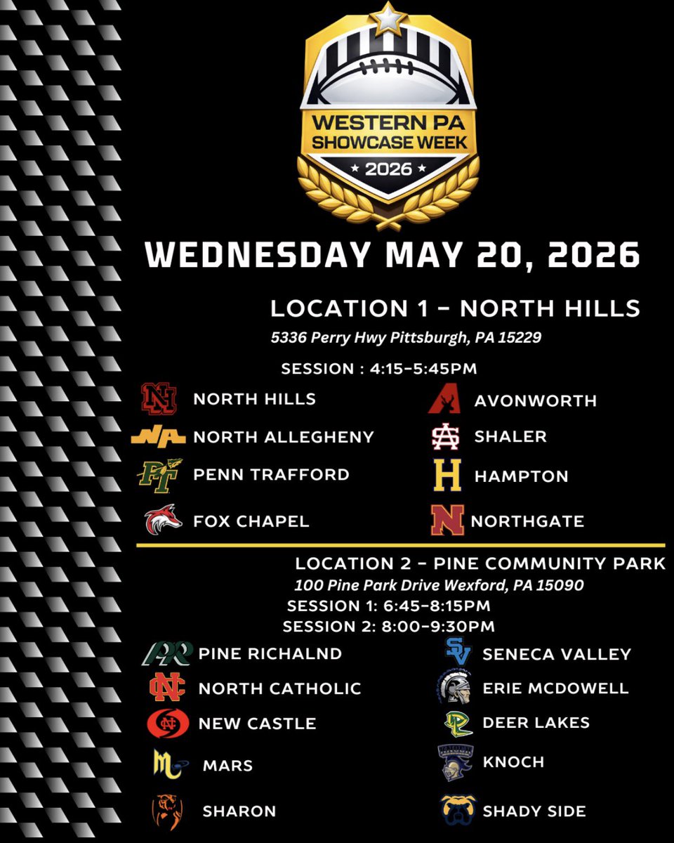 BeaverBobcats's tweet photo. College Coaches attending the Western Pa showcase week, final times and team assignments are finalized. We will be at Gypsy Glenn Stadium in Beaver. 
@WPIALSports 
@WPIAL_Insider 
@wpialsportsnews 
@PaFootballNews 
@PrepRedzonePA 
@BuzzSawSportsPa https://t.co/gCmsAU5TIq