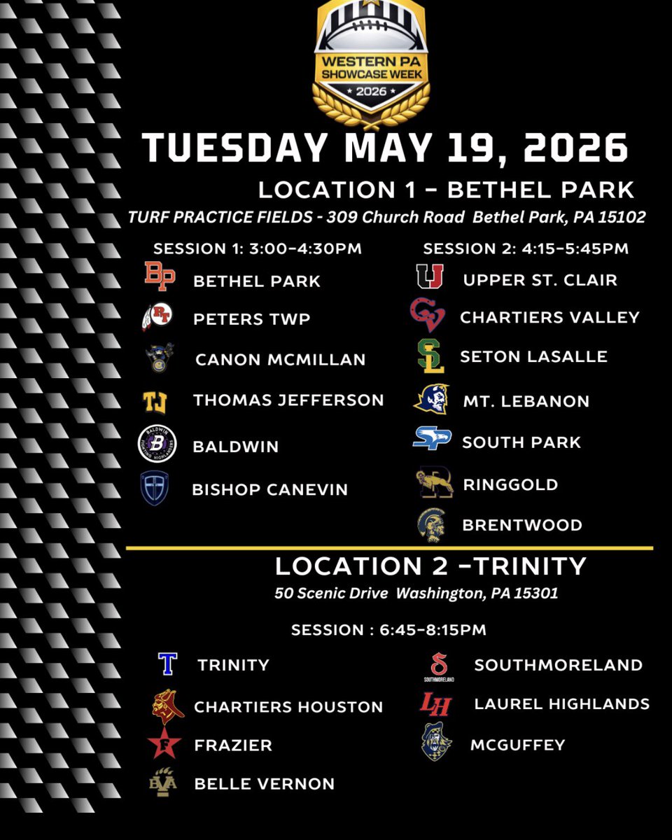 BeaverBobcats's tweet photo. College Coaches attending the Western Pa showcase week, final times and team assignments are finalized. We will be at Gypsy Glenn Stadium in Beaver. 
@WPIALSports 
@WPIAL_Insider 
@wpialsportsnews 
@PaFootballNews 
@PrepRedzonePA 
@BuzzSawSportsPa https://t.co/gCmsAU5TIq