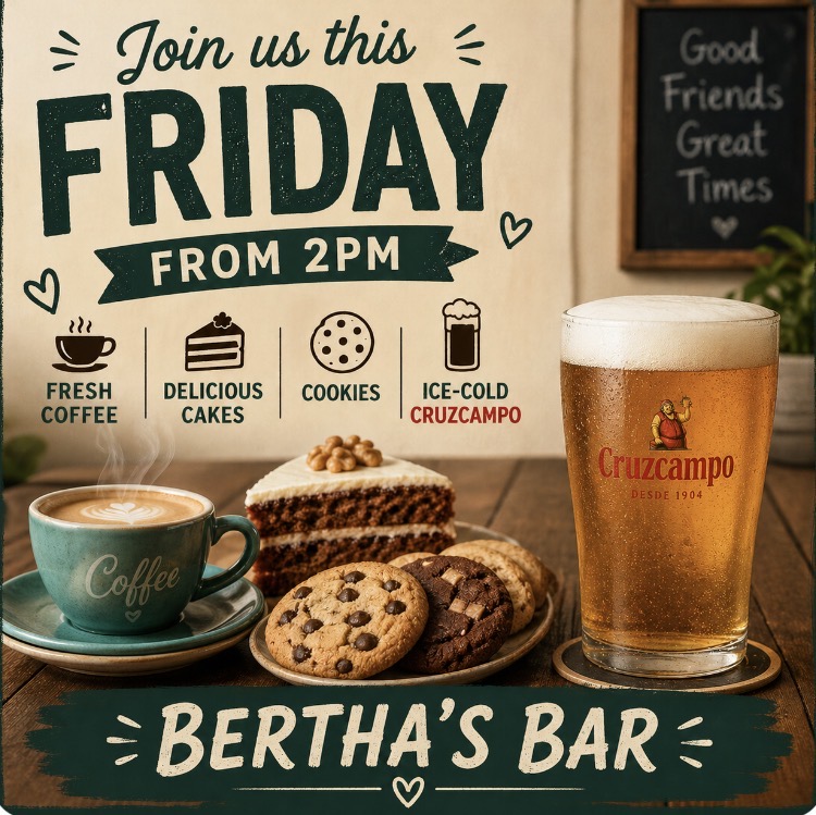 WhaleyWarriors's tweet photo. Bertha's Bar is now open at Whaley Bridge Cricket Club. Fridays are very special, with coffee &amp; cake and all of our usual offerings https://t.co/I9w1TmfCnO