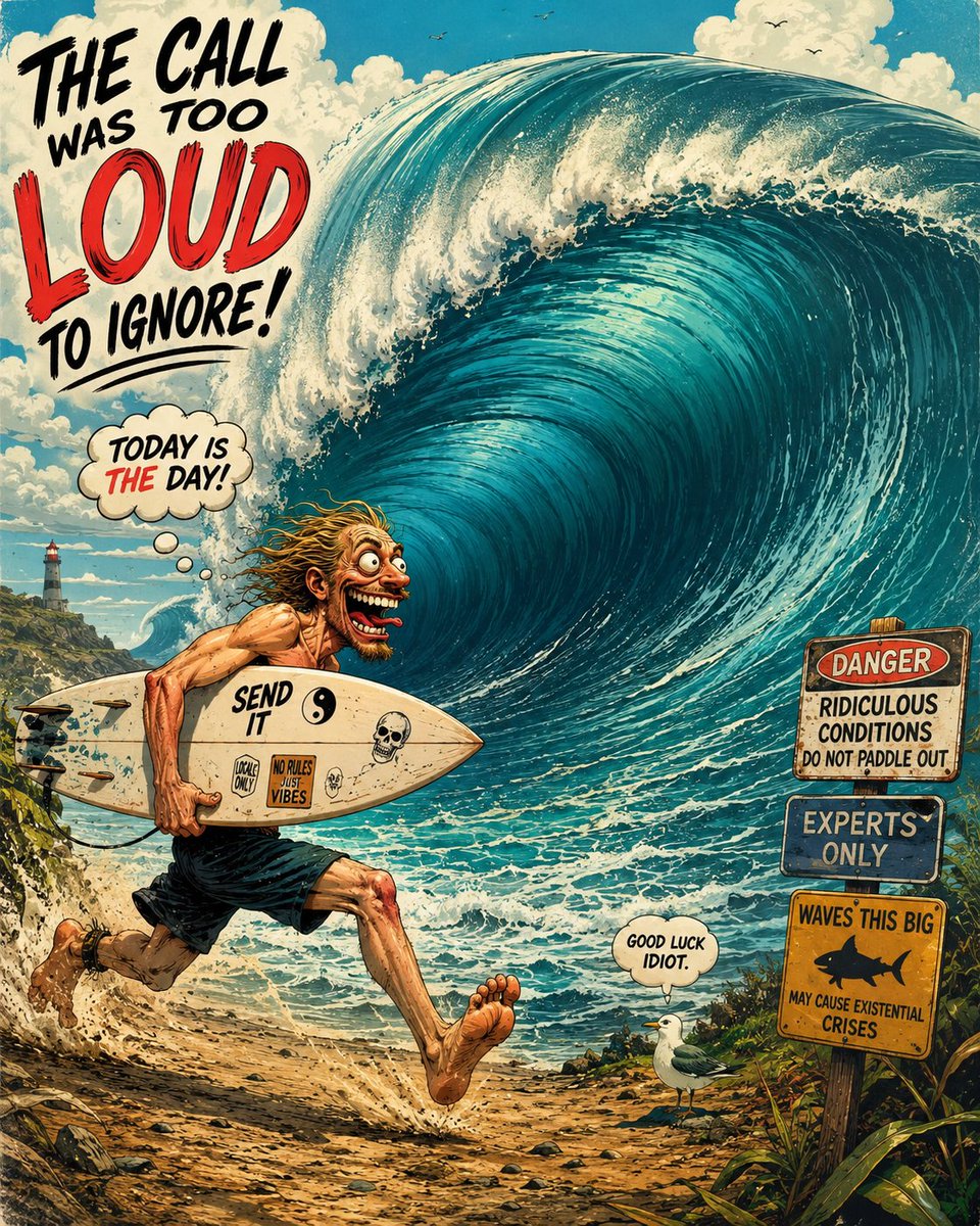surfreportbr's tweet photo. Quando o swell entra na mente antes de entrar no mar. 🌊😂
O oceano gritando “não vai”... e o surfista ouvindo apenas: “essa pode ser a onda da vida.”
#surf #waves #bigwave #surfer #ocean #barrel #surfart #surflife #pipeline #sendit #wave #surfing #surfhumor #extremesurf #surfreport