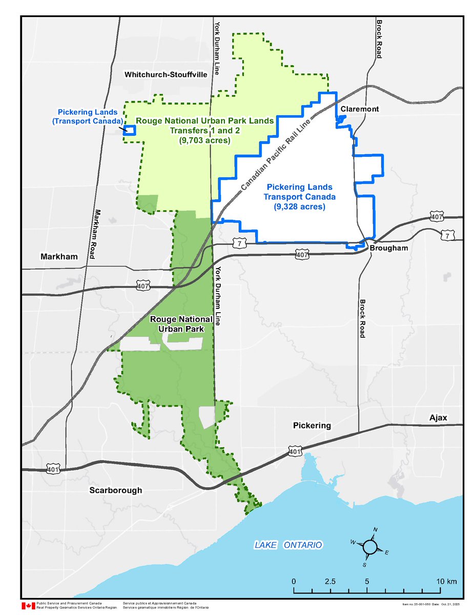 SOSBluffs's tweet photo. The #Government of #Canada cancelled plans for the #Pickering #Airport in Jan 2025 in favour of transfering these #Federal Lands to #ParksCanada to expand the #Rouge National Urban Park, likely to create a "Green Buffer Zone" for the refurbishment of the #Pickering #Nuclear Plant https://t.co/WnRS9iFkY4