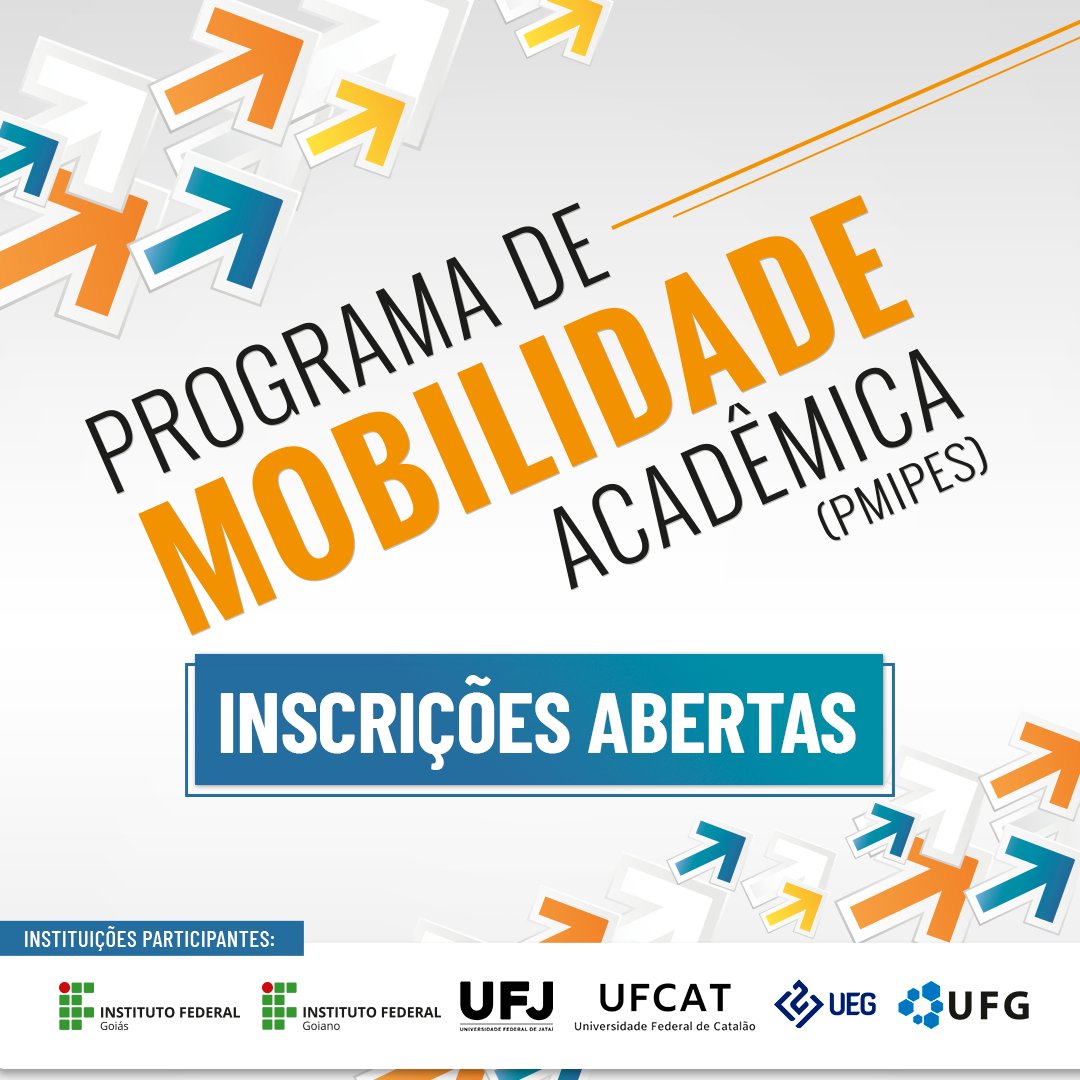 IFG_Goias's tweet photo. 😃📆 Até o dia 27 de maio, os estudantes dos cursos superiores do Instituto Federal de Goiás (IFG) poderão se inscrever para o Programa de Mobilidade Acadêmica (PMIPES-GO). As inscrições se referem ao segundo semestre do ano de 2026.
🔗 Saiba mais: https://t.co/KszBxzElI0 https://t.co/wata4XQWj1