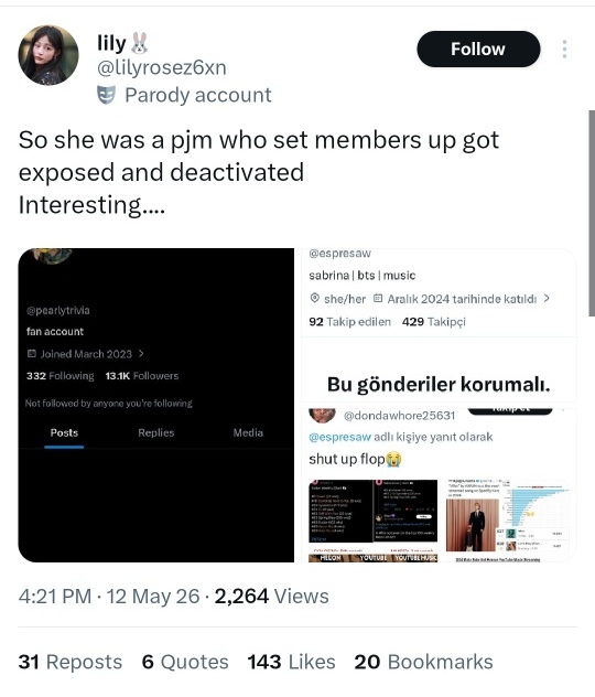 minislawyer's tweet photo. jungkook solos, as usual teaming up with blinks to target jimin by lying about @/pearltrivia being a 🐥 solo when she literally dont have none of his antis blocked. that acc (@/espresaw) doesnt belong to her when jm is not even her (pearltrivia) bias https://t.co/navWtw1xMx