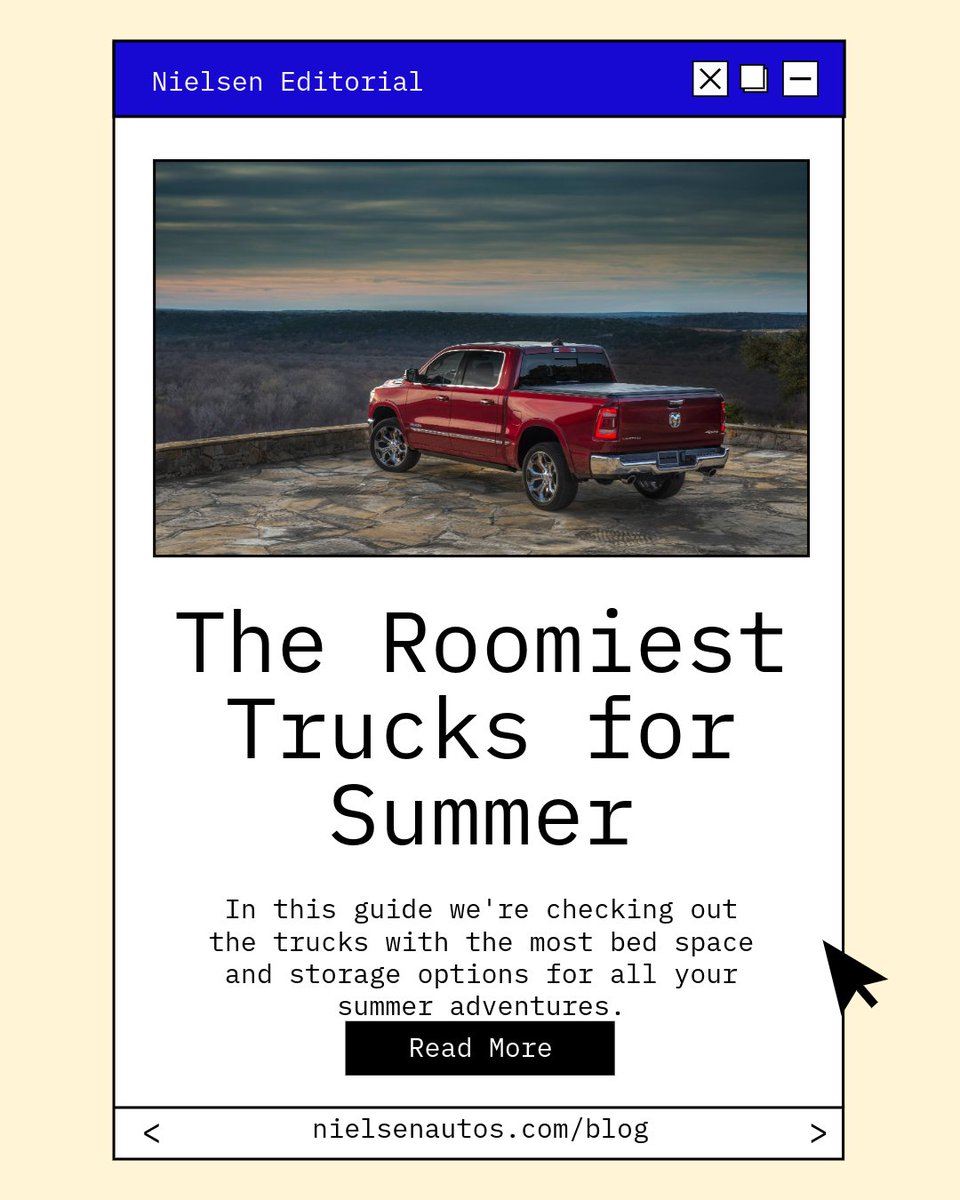 Dover_DCJR's tweet photo. Dover Dodge is a proud partner of Nielsen Automotive Group! 

In this guide we're taking a look at the trucks with the most bed space and storage options for all your summer adventures.

Read here: https://t.co/v6PgCXes0x
Visit us online today: https://t.co/OdcSHh2YN4 https://t.co/Zz9d63oDqb