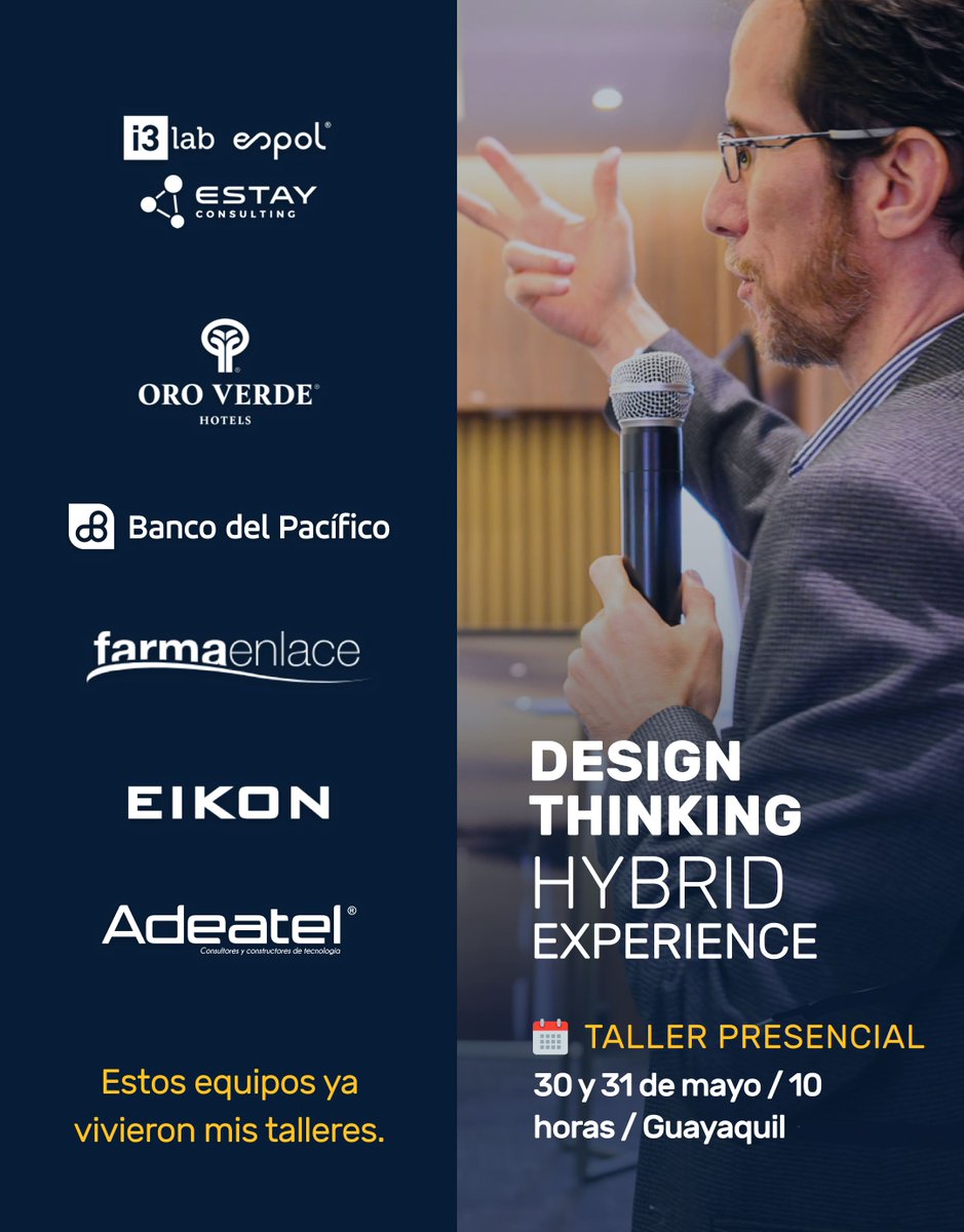 mullercardenas's tweet photo. No vengas a escuchar. Ven a construir.

Design Thinking es una metodología que lleva décadas transformando organizaciones en todo el mundo, desde empresas tecnológicas hasta organizaciones sociales.

El Design Thinking Hybrid Experience es una experiencia presencial donde aprenderás a identificar los problemas correctos, generar ideas con criterio y validar soluciones antes de implementarlas con una capa de análisis asistido por IA integrada de manera intencional.

🗓 30 y 31 de mayo del 2026
📍 Guayaquil
🕗 10 horas de taller
✅ Coffee break y materiales incluidos
🎟 Early bird hasta el 16 de mayo

❗️ Pregúntame por el cupón adicional.

No te lo quieres perder 👉🏻 https://t.co/cySSjMnTQZ

#DesignThinking #Guayaquil