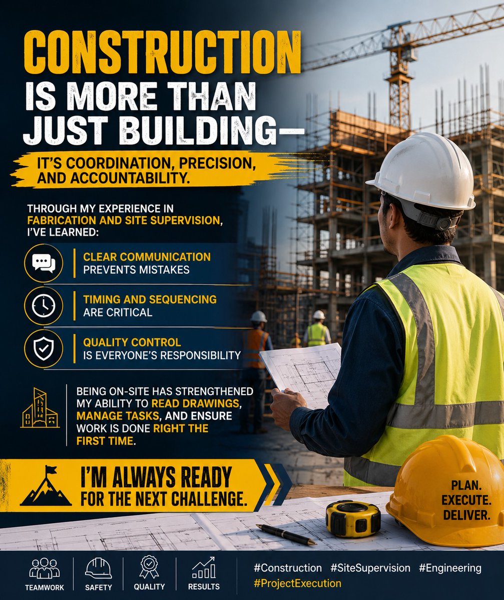 DengitDsgns_Bld's tweet photo. Construction is more than just building—it’s coordination, precision, and accountability. 

I’m always ready for the next challenge.

#Construction #SiteSupervision #Engineering #ProjectExecution #DengitDesigns https://t.co/E3DsNx8XJY