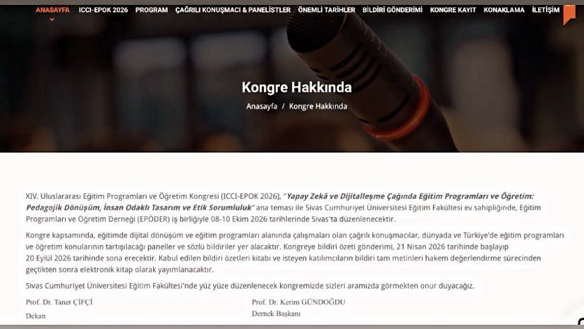 EPODERsm's tweet photo. “Yapay Zekâ ve Dijitalleşme Çağında Eğitim Programları ve Öğretim” ana temasıyla düzenlenecek olan ICCI-EPOK 2026, eğitim programları alanındaki araştırmacıları ve uygulayıcıları bir araya getiriyor.

🗓 08–10 Ekim 2026
📍 Sivas Cumhuriyet Üniversitesi https://t.co/EFaigN7DZd