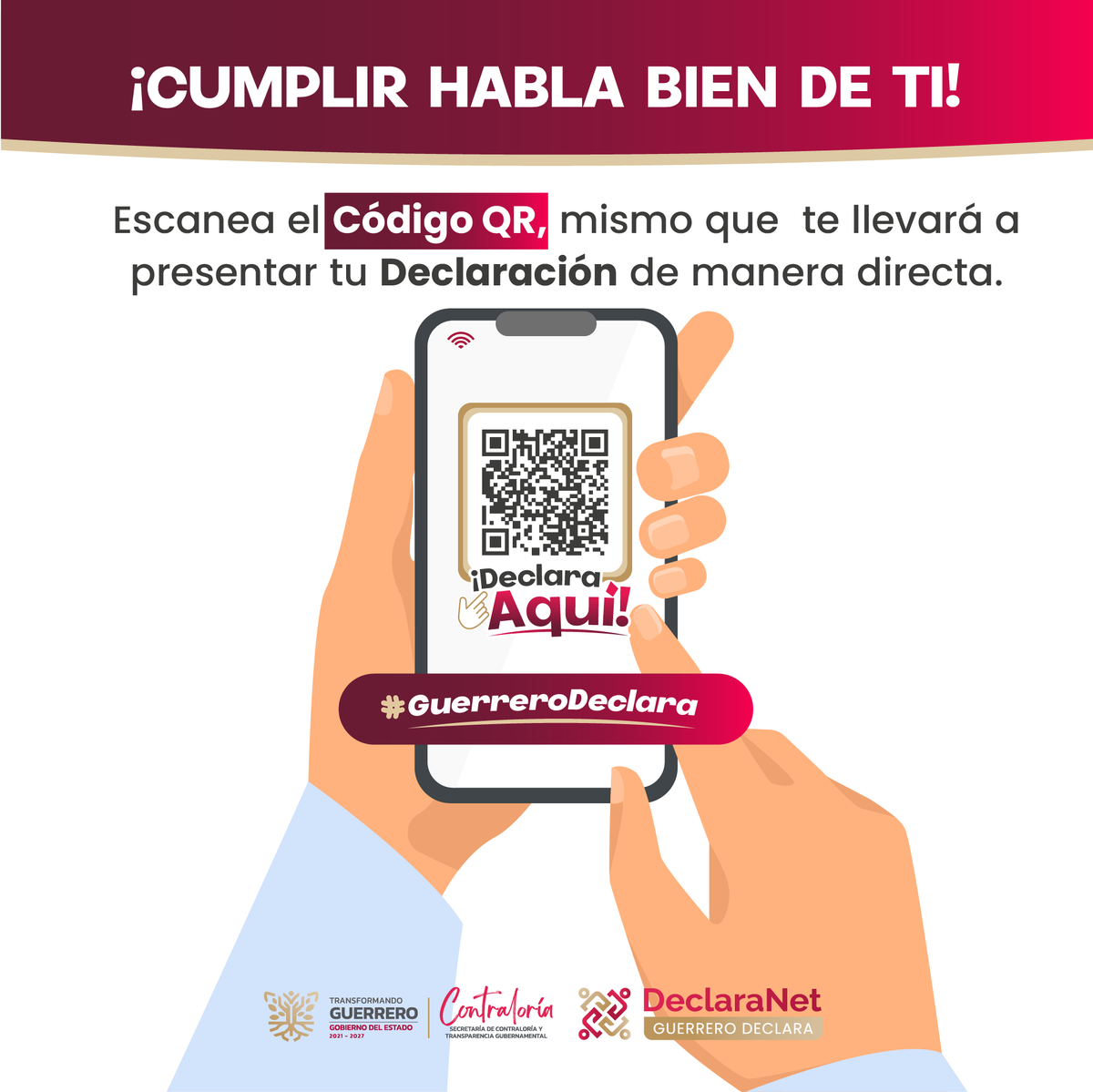 Gob_Guerrero's tweet photo. #Escanea y #Declara

Recuerda que…MAYO es el mes de la Declaración Patrimonial y de Intereses, por “Modificación” 2025.

#GuerreroDeclara https://t.co/vDchlReW8L