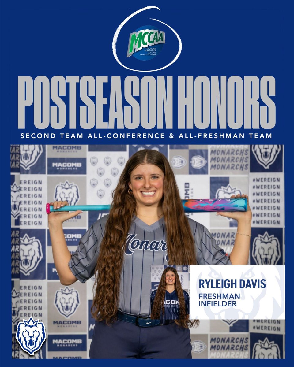 MacombSoftball's tweet photo. MCCAA Awards 🥎🏅

Ryleigh Davis
Second Team All-Conference and All-Freshman Team https://t.co/ytWgcQpMyo