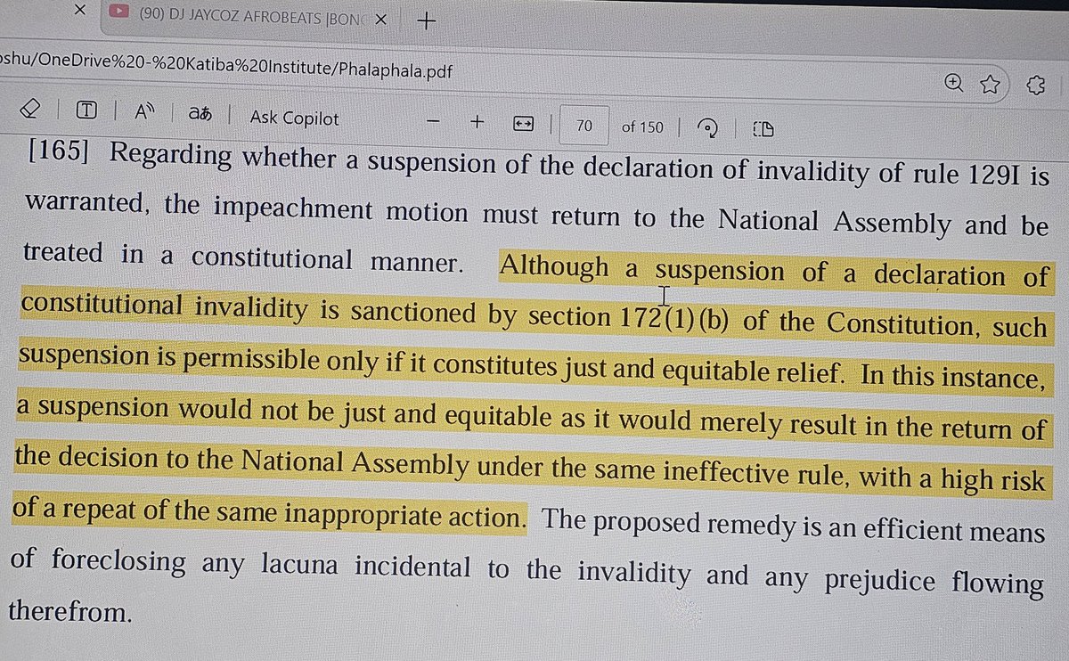 joshuamalidzo's tweet photo. Maya comes to my rescue!
Even where suspension is sanctioned by the Constitution,it is permissible only if it constitutes a just &amp; equitable relief. It is not just and equitable if it returns parties to an ineffective rule with a risk of a repeat of the same inappropriate action. https://t.co/arqITsXk0V