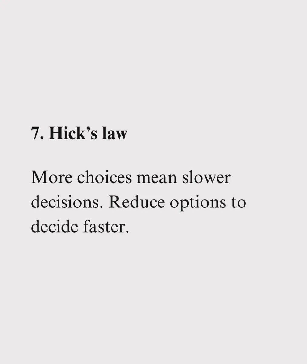 leantolearn's tweet photo. 7. Hick's Law : https://t.co/aQTCawZW14