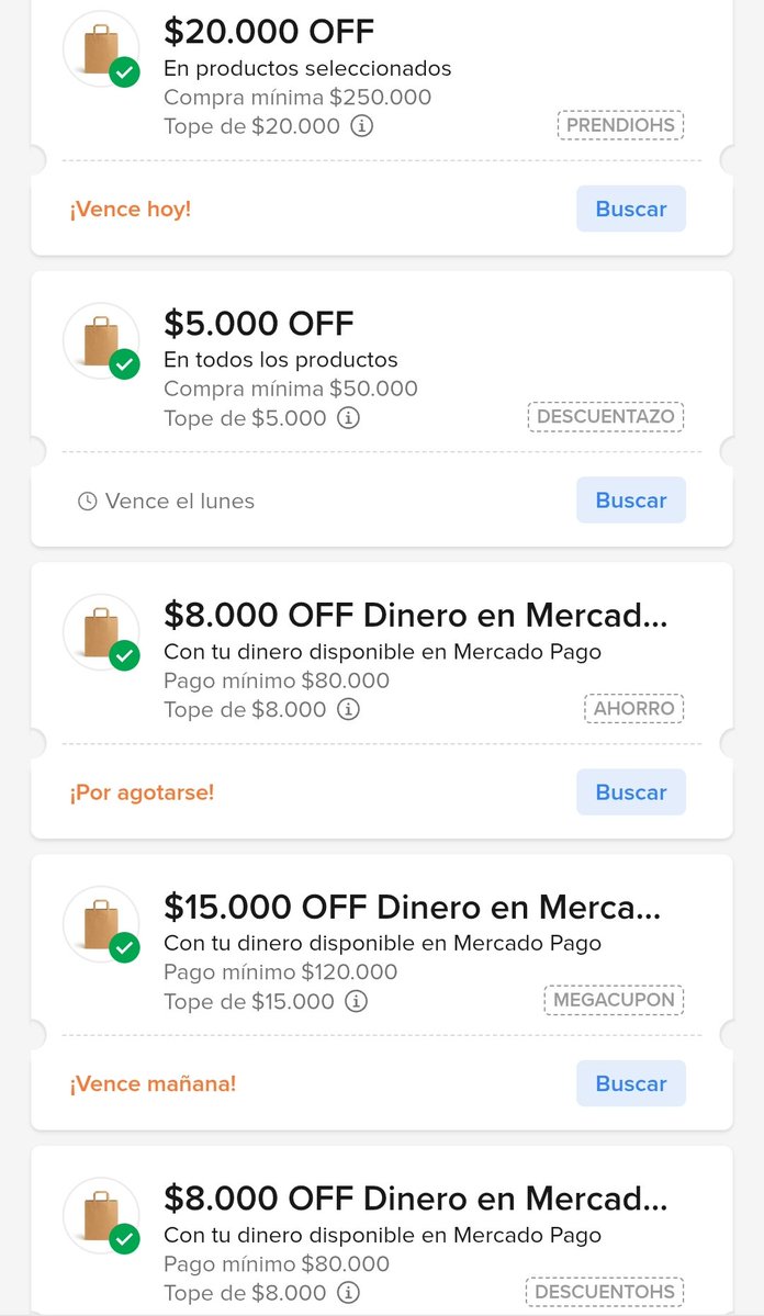 Aprovechen para bajarle el precio a ese carrito que tienen armado.
Estos son los códigos vigentes para usar ya mismo:

PRENDIOHS: $20.000 OFF en productos seleccionados (compra mínima $250.000). ¡Vence hoy!

MEGACUPON: $15.000 OFF pagando con dinero en cuenta (compra mínima