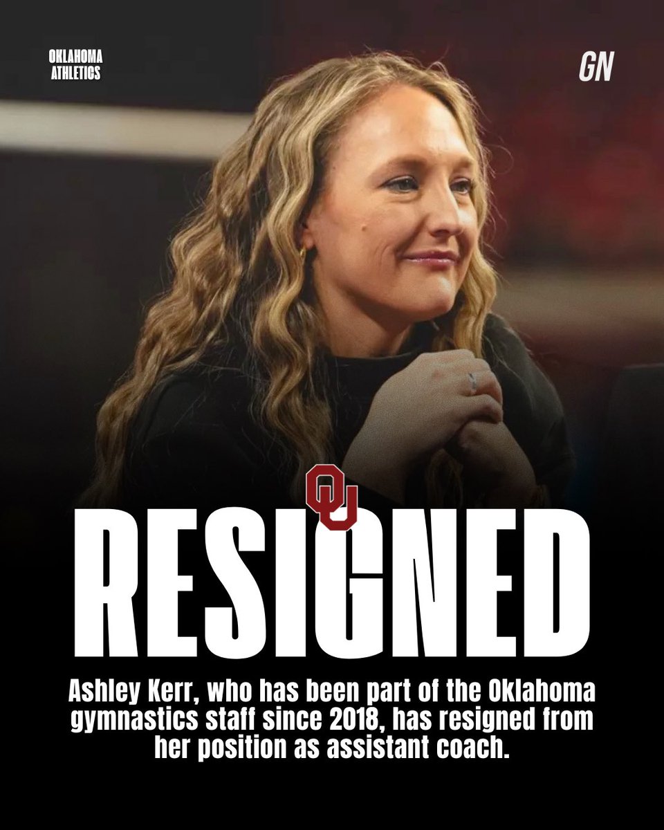 Gymnastics_Now's tweet photo. Oklahoma's women's team announced Tuesday that long-time assistant coach Ashley Kerr has resigned from her position, and Sooner great Olivia Trautman will replace her.

Kerr has been part of the team for nine seasons. Kerr, head coach K.J. Kindler, and assistant coaches Lou Ball and Tom Haley have formed the core four of the Sooners' coaching staff for nearly a decade, leading the program to five of its eight national titles.

Trautman is a three-time NCAA team champion with OU and won the NCAA vault title as a fifth year in 2023. She spent 2025 as a graduate assistant and the interim director of operations for OU before joining Utah State as a full-time assistant coach in 2026.

(📸: Oklahoma Athletics)

#NCAAgym