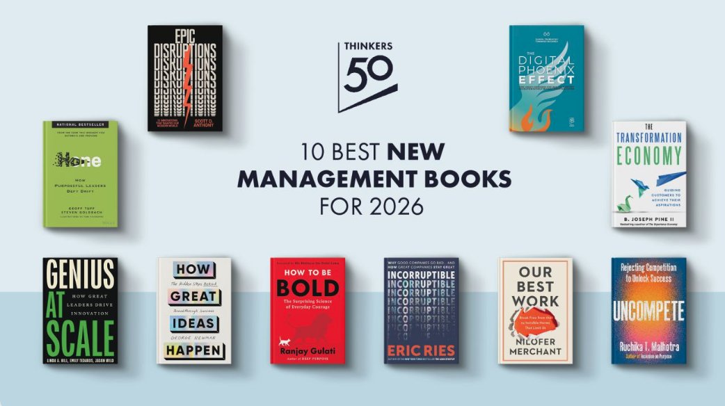 ericries's tweet photo. Thank you to @thinkers50 for including Incorruptible on its list of best new management books for 2026!

It’s an honor to be called out for praise by an organization whose mission is deeply connected to my reasons for writing Incorruptible. Their three core beliefs are: “Ideas have the power to change the world. Management is essential to human affairs. New thinking can create a better future.”

I’m in fantastic company on the list, which also includes:

@ScottDAnthony  (Epic Disruptions)
Linda Hill, Emily Tedards, and Jason Wild (Genius at Scale)
@RanjayGulati  (How to Be Bold)
@DanielTrabucchi  and Tommaso Buganza (The Digital Phoenix Effect)
Nilofer Merchant (Our Best Work)
Steven Goldbach and Geoff Tuff (Hone)
Ruchika T. Malhotra (Uncompete)
George Newman (How Great Ideas Happen)
@joepine  (The Transformation Economy)

Thinkers50 will be honoring all their award winners at their November gala and summit in London, (which also celebrates their own 25th anniversary). I’m so pleased to be among them. One of the questions they’ll be tackling at the summit is how leaders can stay grounded in purpose when everything around them is shifting. I’m thrilled that Incorruptible will be part of this discussion.

Congratulations to all the new honorees, and many thanks to Des Dearlove, Stuart Crainer, Monika Kosman, Mikko Leskelä at Thinkers50!