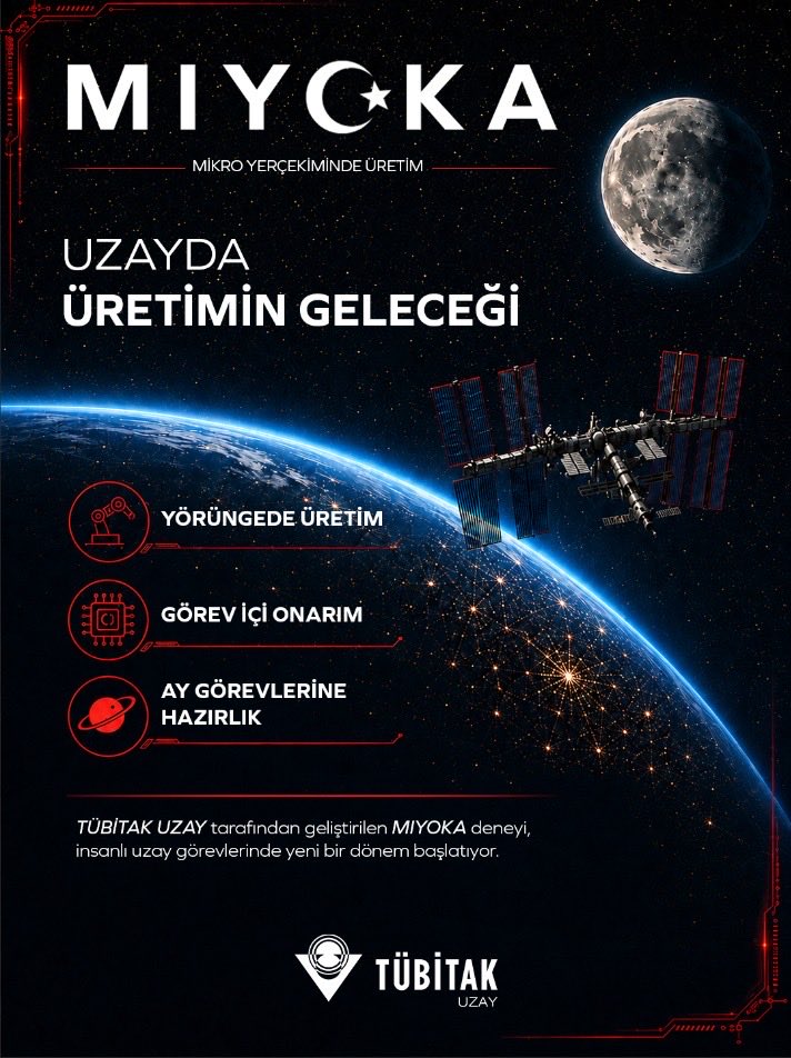 tubitakuzay's tweet photo. 🚀 TÜBİTAK UZAY tarafından geliştirilen MIYOKA Faz-2 deney donanımı, NASA ve SpaceX iş birliğiyle gerçekleştirilen SpX-34 Ticari İkmal Görevi kapsamında bu gece sabaha karşı, 13 Mayıs saat 02:16’da Uluslararası Uzay İstasyonu’na gönderiliyor. 🛰️

MIYOKA; uzayda kurşunsuz lehimleme teknolojileri ile gelecekte yörüngede bakım, onarım ve üretim faaliyetlerine yönelik teknik bilgi birikiminin geliştirilmesi açısından önemli bir adım niteliği taşıyor.

Ay Görevi ve insanlı uzay araştırmaları için kritik öneme sahip teknolojilere yönelik çalışmalarımıza, uluslararası görevlerde yer alarak katkı sunmaya devam ediyoruz. 🌕🚀

📅 SpX-34 görevi fırlatması:
13 Mayıs, 02:16 (Türkiye Saati ile)

🔗 Canlı yayın: 
https://t.co/P5HTDxhTif