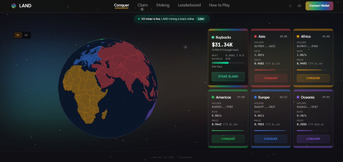 dontbuytops's tweet photo. The @landbidbase team just shipped an improved UI.

In this new UI, you can also check when the next buyback will trigger automatically from the revenue that flows into the project.

31.5k in buybacks made in just a couple of hours on a 400k mcap token is insane.

Max bullish on $LAND