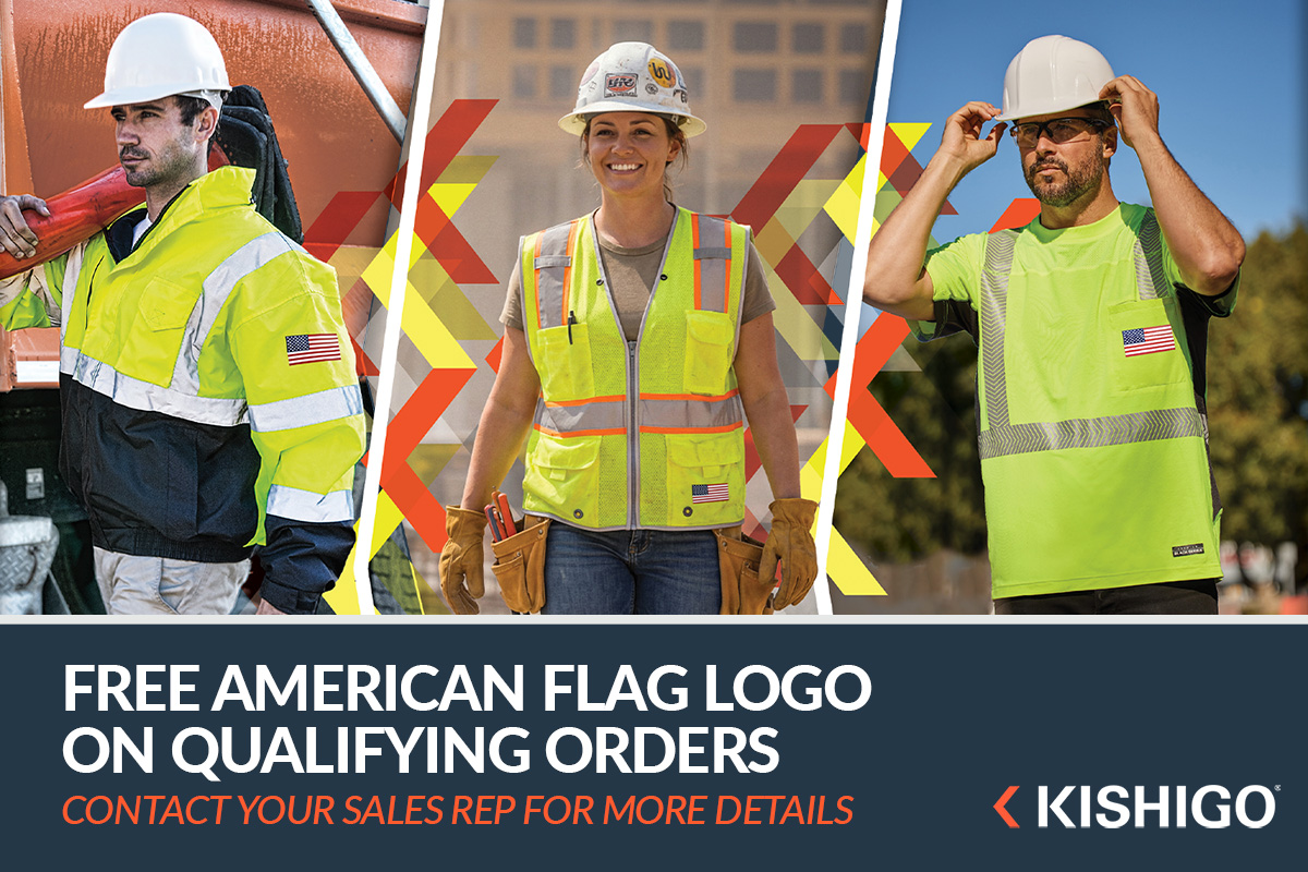 MLKISHIGO's tweet photo. Show your American pride on the job site!

In celebration of America’s 250th, Kishigo is offering a limited-time promotion featuring a free American flag logo on qualifying hi-vis orders.

It’s an easy way to add a professional, patriotic touch to the gear you wear every day.

Reach out to your Kishigo sales rep today for more information. Not sure who your rep is? Find out here: https://t.co/FPPgiQdLI2