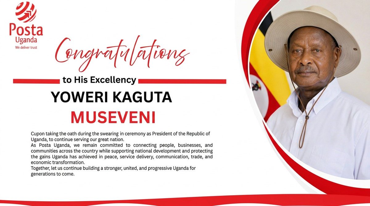 UPL_MD's tweet photo. Congratulations, Your Excellency @KagutaMuseveni, on your swearing-in as president of the Republic of Uganda. 

At @Posta_Ugand, We remain committed to deliver trust to the public. https://t.co/OuZ2bHEkL7