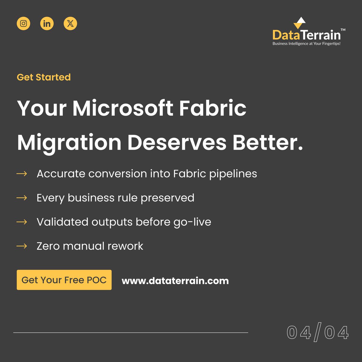 DataTerrain's tweet photo. Speed. Accuracy. Zero disruption.

That is what a structured Alteryx to Microsoft Fabric migration looks like.

Request your Free POC today: https://t.co/ssUC8mTYXq

#MicrosoftFabric #Alteryx https://t.co/mK7eGgGk5g