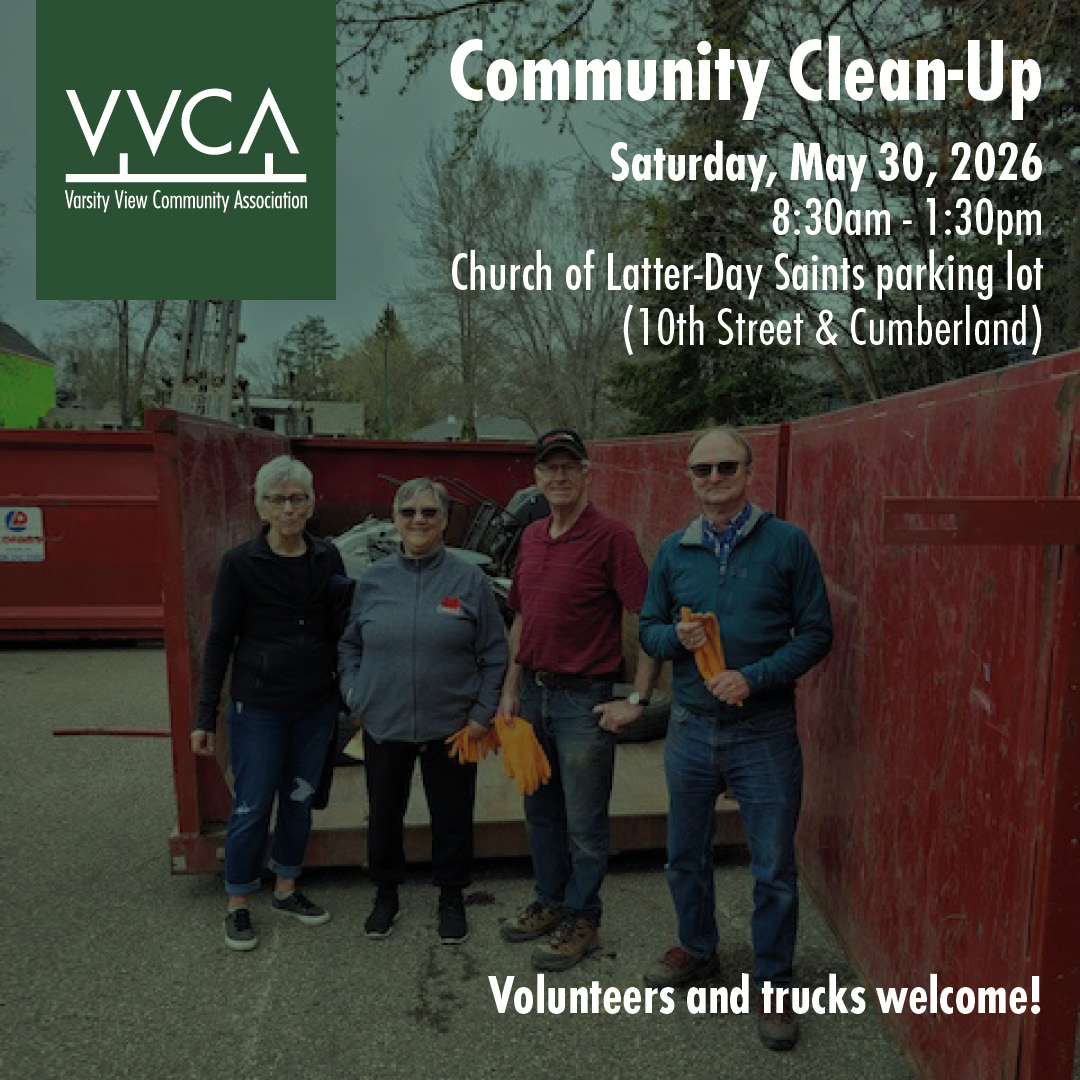 VVCASaskatoon's tweet photo. Saturday, May 30, 2026 — Varsity View Neighbourhood Spring Cleanup; 8:30AM – 1:30PM; Church of Latter Day Saints parking lot (10th Street &amp; Cumberland). Volunteers and trucks most welcome! https://t.co/IhzSI9yTcp