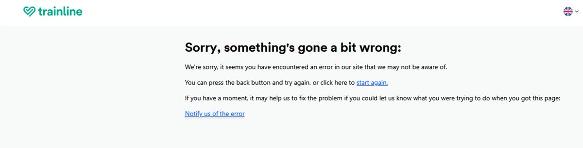 SteveRiches4's tweet photo. @thetrainline #trainline, can you tell me why this message always appears on PC when trying to search, this is with Chrome, firefox and safari on my laptop. Thanks, PS, how do we contact you?? https://t.co/9Vae2Q53BE