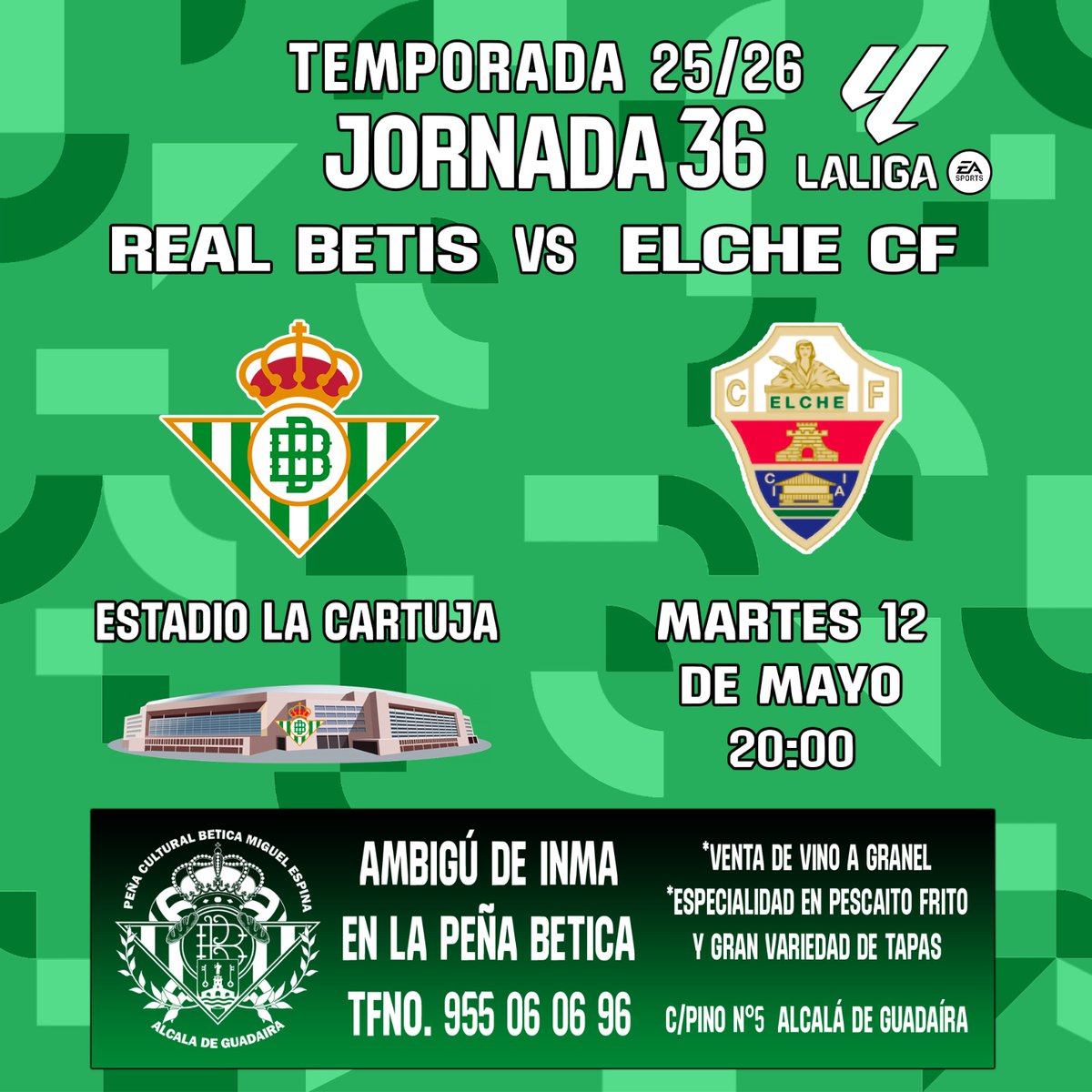 pcbeticamespina's tweet photo. Día de Betis 💚⚽️
Disfrute del partido y de un magnífico ambiente en tu Peña 

Seas socio o no aquí tienes tu casa
Peña Cultura Bética Miguel Espina
ven y vive el fútbol en la mejor compañía 🥰

Calle pino Nº 5 , Alcalá de Guadaíra, Sevilla https://t.co/6Db9gwYR4C