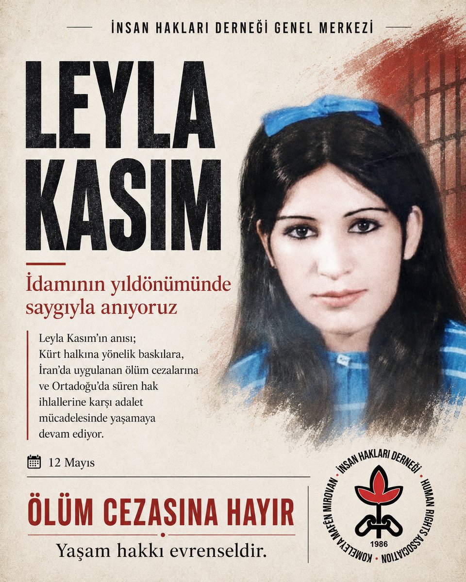 ihdgenelmerkez's tweet photo. Leyla Kasım’ın Anısına: Yaşam Hakkını, Halkların Eşitliğini ve Cezasızlığa Karşı Mücadeleyi Savunuyoruz

Leyla Kasım’ın 12 Mayıs 1974’te Irak Baas rejimi tarafından idam edilişinin yıl dönümünde; onu yalnızca Kürt halkının hafızasında yer edinmiş tarihsel bir direniş figürü olarak değil, aynı zamanda devlet şiddetinin, sömürgeci güvenlik politikalarının ve ölüm cezası rejiminin hedef aldığı bütün halkların ortak adalet arayışının simgesi olarak anıyoruz.

#LeylaKasım, genç bir Kürt kadın, bir üniversite öğrencisi ve siyasal özne olarak; Kürt halkının kimlik, eşitlik ve özgürlük taleplerinin “devlet güvenliği” söylemiyle kriminalize edildiği bir dönemde yargılandı ve dört arkadaşıyla birlikte idam edildi. Onun yaşamına son veren mekanizma, yalnızca bir infaz kararı değildi. Kürt halkının kendi varlığını, dilini, kültürünü ve siyasal iradesini ifade etmesini suç sayan otoriter devlet aklının en ağır biçimlerinden biriydi.

Bugün aynı tarihsel sürekliliğin farklı biçimlerde devam ettiğini görüyoruz. Başta İran olmak üzere Ortadoğu’nun birçok ülkesinde Kürtler; keyfi gözaltılar, işkence ve kötü muamele, zorla kaybetme, adil yargılanma hakkının ihlali, kültürel hakların bastırılması, siyasal temsilin kriminalize edilmesi ve cezasızlık politikalarıyla karşı karşıyadır. İran’da ölüm cezası, özellikle Kürtler, Beluçlar, kadınlar, LGBTİ+’lar, insan hakları savunucuları, siyasal muhalifler ve ezilen inanç/kimlik grupları bakımından sistematik bir baskı aracına dönüşmüştür. Allah’a karşı savaş açma, yeryüzünde bozgunculuk çıkarma ve benzeri muğlak güvenlik suçlamaları; hukuki belirlilik, ölçülülük ve adil yargılanma ilkelerini ortadan kaldıracak biçimde kullanılmakta, Devrim Mahkemeleri eliyle verilen kararlar çoğu zaman işkence iddiaları, avukata erişim engelleri ve kapalı yargılama süreçleriyle birlikte anılmaktadır.

Uluslararası insan hakları hukukuna göre yaşam hakkı, devletlerin keyfi biçimde sınırlandıramayacağı en temel haktır. Ölüm cezası ise geri döndürülemez niteliği, ayrımcı uygulanma biçimi ve çoğu zaman işkenceyle, adil olmayan yargılamalarla, siyasal intikam pratikleriyle iç içe geçmesi nedeniyle insan onuruyla bağdaşmamaktadır. İran’da Kürt mahpuslara, kadın aktivistlere ve insan hakları savunucularına yönelen idam tehditleri; halkların eşitlik talebini bastırmaya dönük yapısal bir devlet politikası olarak değerlendirilmelidir.

Ortadoğu’da Kürt halkına yönelik hak ihlalleri, ülke sınırlarıyla sınırlı olmayan bölgesel bir karakter taşımaktadır. Suriye’de sivillere yönelik saldırılar, zorla yerinden edilmeler ve demografik müdahale iddiaları; Irak’ta geçmişten bugüne taşınan cezasızlık hafızası; Türkiye’de ifade, örgütlenme ve siyasal temsil alanlarına dönük baskılar; İran’da ise ölüm cezası ve ağır güvenlik yargılamaları, aynı tarihsel sorunun farklı görünümleridir. 

İnsan Hakları Derneği olarak bir kez daha vurguluyoruz: Devletlerin güvenlik gerekçesi, yaşam hakkını ihlal etmenin, işkenceyi meşrulaştırmanın, halkların kimliğini inkar etmenin ve siyasal talepleri bastırmanın aracı haline getirilemez. Kürt halkına yönelik ayrımcı politikalar son bulmalı; İran’da ölüm cezaları derhal durdurulmalı, işkence iddiaları bağımsız biçimde soruşturulmalı ve tüm bölgede ayrımcılık ve cezasızlık politikalarına son verilmelidir.

Leyla Kasım’ı saygıyla anıyoruz. Onun adı, bugün İran hapishanelerinde idam tehdidi altında tutulan Kürt mahpusların, kimliği nedeniyle hedef alınan kadınlar ve LGBTİ+’ların, halkların eşitlik ve özgürlük talebini savunanların mücadelesinde yaşamaya devam etmektedir.
Yaşam hakkını, halkların eşitliğini, anadilde yaşam hakkını, adil yargılanmayı ve barışı savunmak; Leyla Kasım’ın anısına sahip çıkmanın en güçlü yoludur. İnsan hakları savunucuları olarak, ölüm cezasına, işkenceye, ayrımcılığa ve cezasızlığa karşı mücadelemizi sürdüreceğiz.