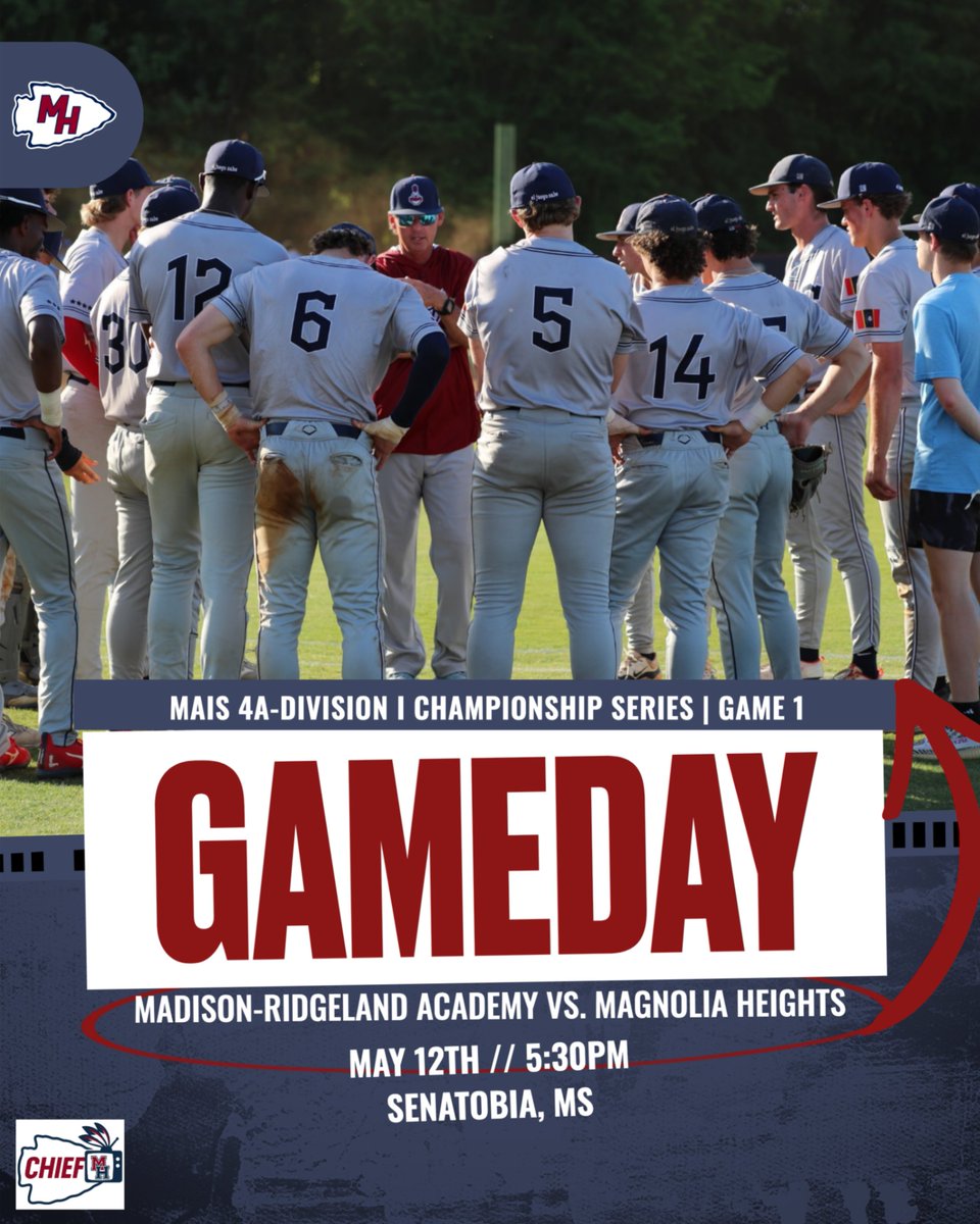 MHS_Chiefs_Ath's tweet photo. ⚾️ ⚾️ GAMEDAY ⚾️ ⚾️ 
MAIS 4A - Division I Championship | GM 1
MRA vs. Magnolia Heights 
5:30 PM
Tickets - $10 (Cash, Card, Online: https://t.co/SXa183atOX)
We will accept credit cards at the SOUTH GATE ONLY. 
Streaming: https://t.co/d5uqfD6amj, Facebook, and YouTube
#ChiefPride https://t.co/CiQ9RBT1vv