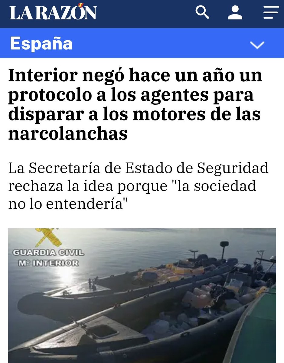 ¿Que la sociedad no entendería que las Fuerzas de Seguridad disparen a los motores de las narcolanchas?

Lo que no entiende es que no disparen a los que llevan las narcolanchas.