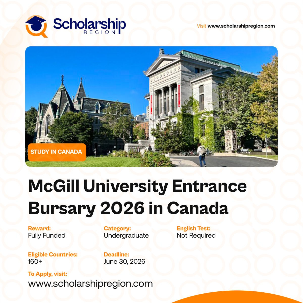 scholarsregion's tweet photo. List of Scholarships in Canada for Undergraduate 2026. #SRThread
McGill University Entrance Bursary 2026 in Canada
https://t.co/aPAiVYTWdR
Laurentian University Scholarships in Canada 2026
https://t.co/9olvv74qAw
Canadian International Development Scholarships (BCDI 2030): Fully Funded
https://t.co/qxD2N4yAf2
2026 University of Calgary Entrance Scholarship in Canada
https://t.co/pOfHA5jxpg
