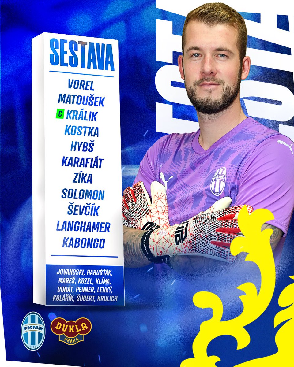 fkmladaboleslav's tweet photo. 🙋 SESTAVA | Do utkání s Duklou Praha půjdeme v tomto složení!
1️⃣. ligový start za Mladou Boleslav si připíše Vojtěch Vorel.
#fkmb #sestava https://t.co/marbGdAnNE