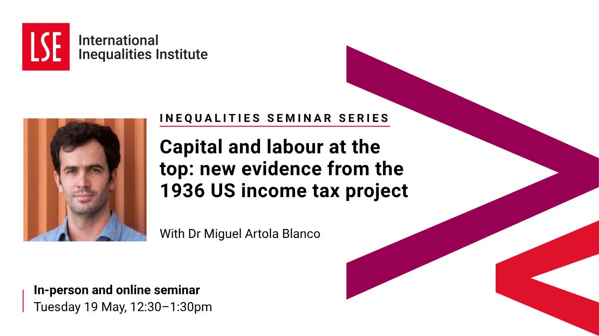 LSEInequalities's tweet photo. @mig_artola explores how the transition from pre-WWII to welfare capitalism involved not only a decline in income inequality but also a realignment of capital and labour incomes at the top.

🎟️ Attend in-person: https://t.co/SZIRFnzfVw 
💻️ Attend online: https://t.co/fsF2bnBLYX https://t.co/0vMELUNhDe