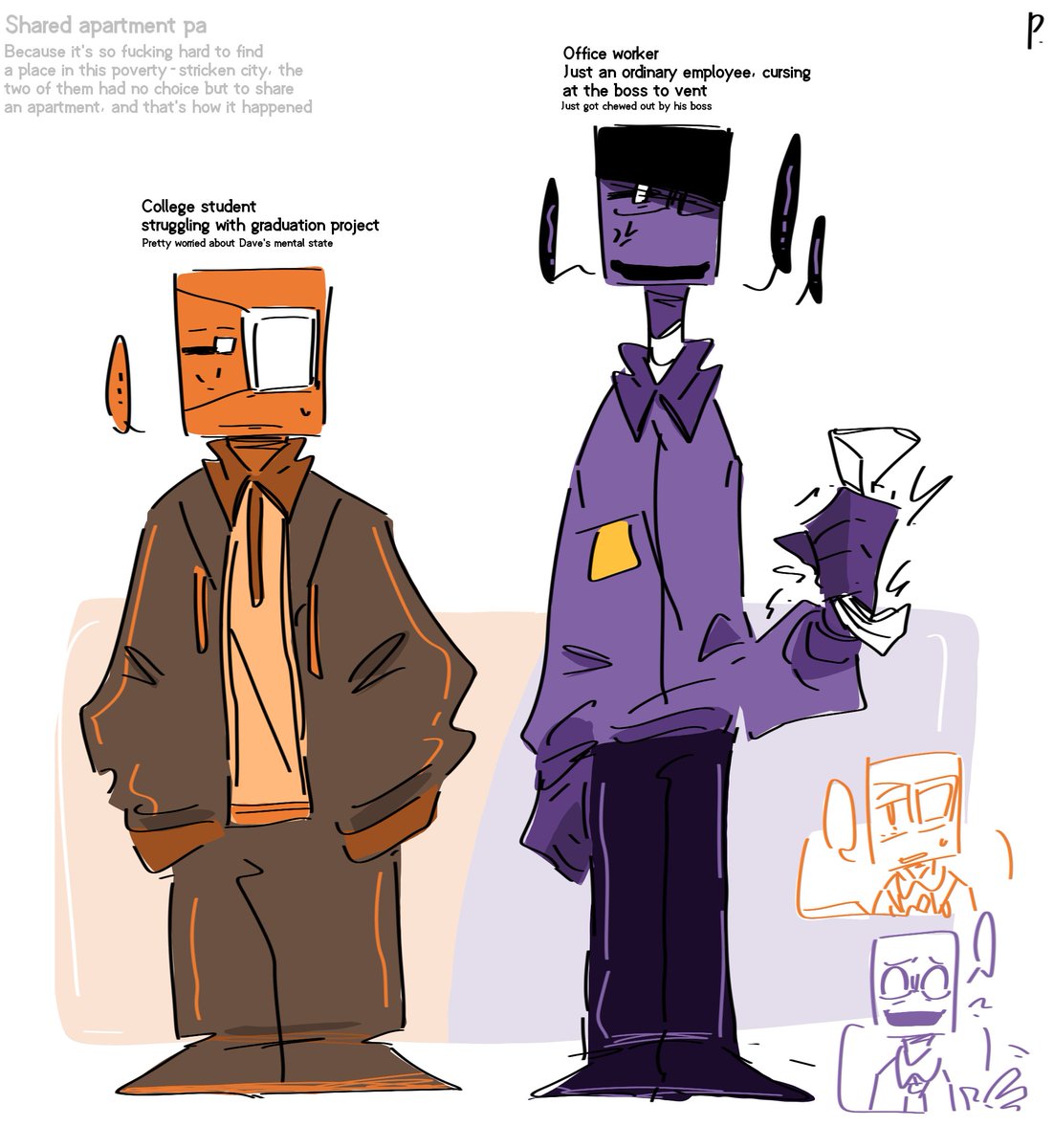 WATERabz's tweet photo. With their tight finances, they had no choice but to share an apartment together.
——Dave has the rejected contract in his hand
#dsaf #dsafdave #davemiller #dsafjack #jackkennedy #davesport #dayshiftatfreddy 
(Shared apartment pa)
(ooc warning) https://t.co/PfKnJEfAzq